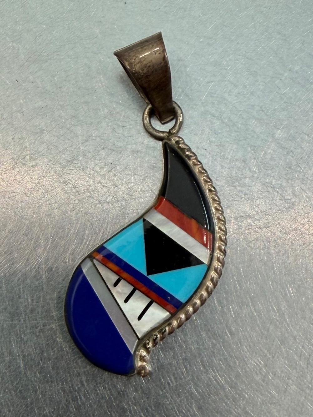 Handmade Native American Turquoise & Stones & Silver necklace pendant